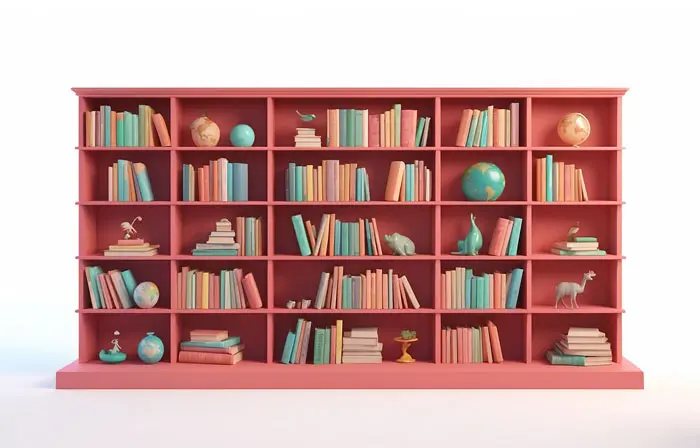 Wooden Bookshelves Decor Colorful 3D Picture Cartoon Illustration